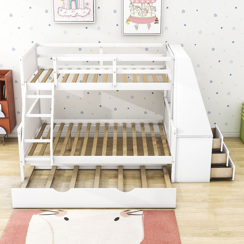 Lit superposé simple au-dessus de 3 tiroirs avec bureau intégré Iginia par Harriet Bee, Blanc