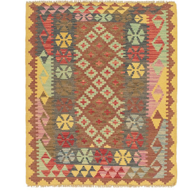 Tapis de zone en laine 3 pi 2 po x 3 pi 9 po main one-of-kind noué la brown Lorain