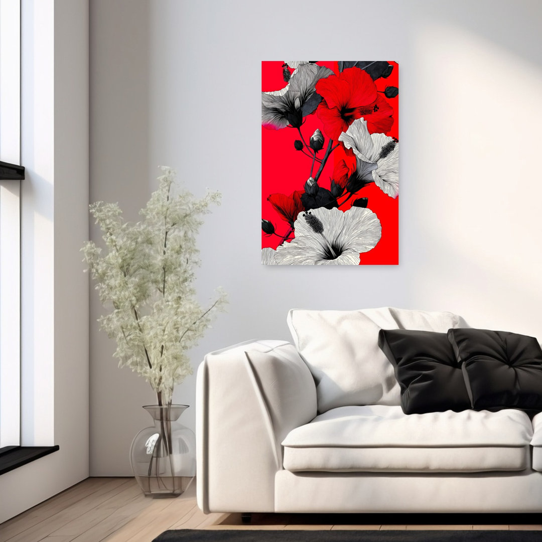 Red Black Hibiscus Bloom Bold Modern Vibrant Hibiscus Flower Nature Wall Art Print