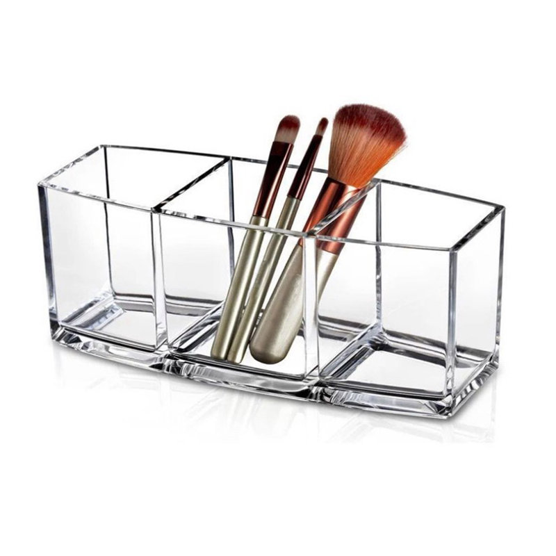 Organisateur de pinceaux de maquillage transparent, rangement pour brosses à cosmétiques en acrylique à 3 fentes