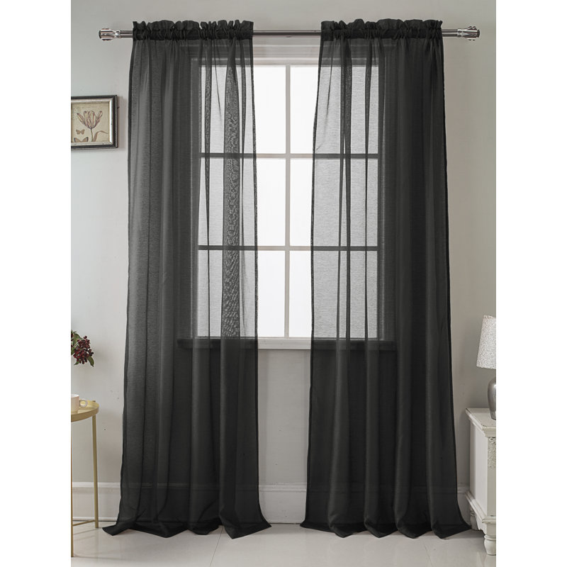 Landose Sheer Curtain Single Panel, Black, 55" W x 90" L