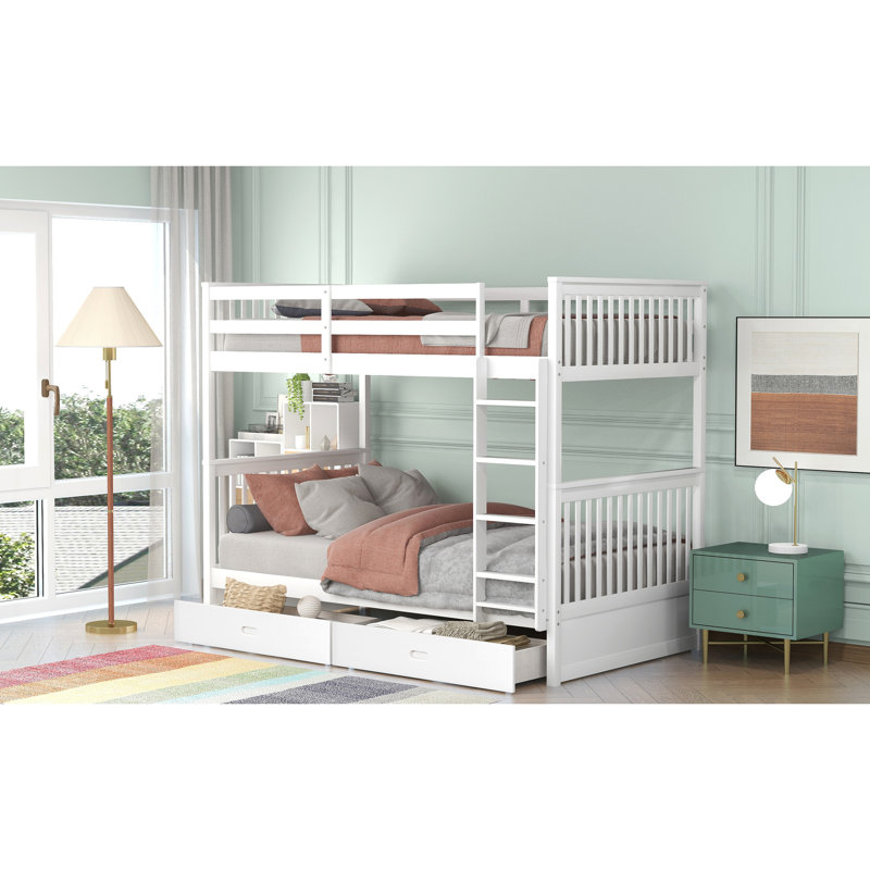 Lit superposé Twintwin avec échelles, blanc, 2 tiroirs de rangement - blanc de qualité artisanale et plateforme de chambre à coucher