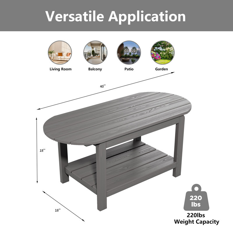 Table basse en poly à 2 niveaux résistante aux intempéries pour l'intérieur et l'extérieur, gris