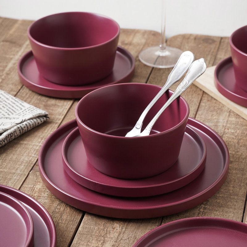 Purple Ceramic 16-Piece Dinnerware Set, Service for 8
