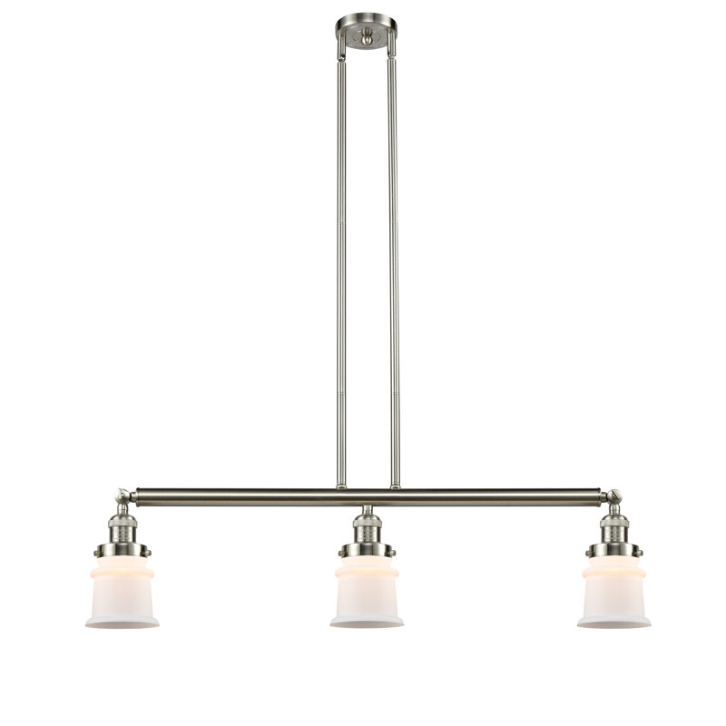 Luminaire suspendu linéaire à 3 lumières pour îlot de cuisine Leister, Blanc mat, DEL, Nickel satiné brossé