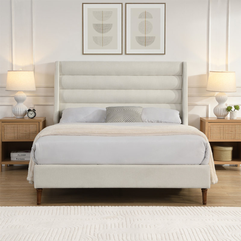 Grand lit plateforme tapissier avec tête de lit Wave, Grand lit