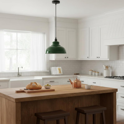 Industrial Farmhouse Metal Pendant Light with Curvy Adjustable Cord, Vintage Hanging Ceiling Lamp with E26 Base for Kitchen Island, Dining Room, Café Lighting