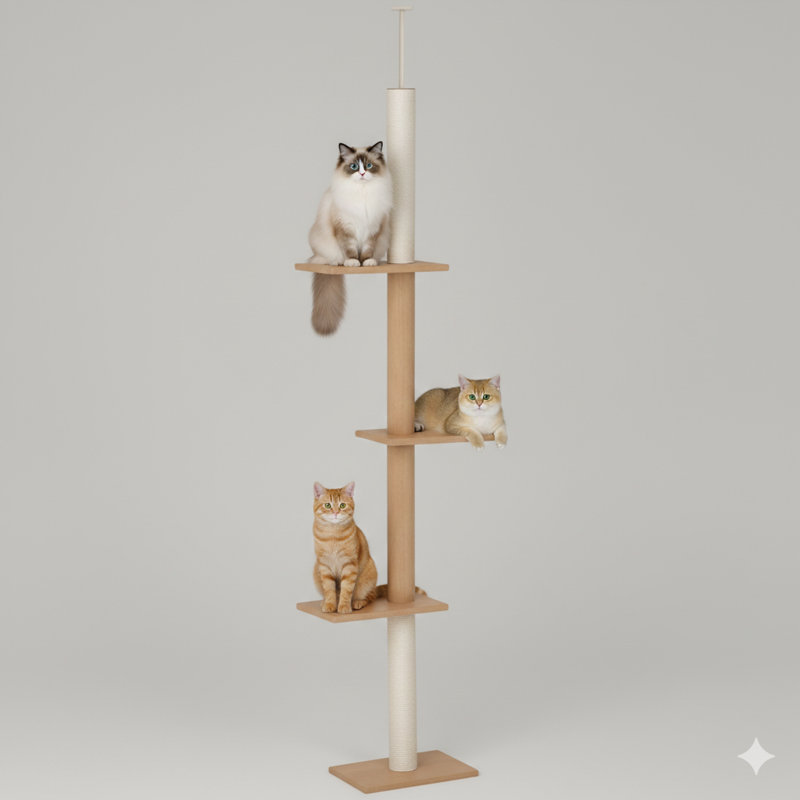Structure d'escalade du sol au plafond, centre d'activité complet pour chat, Brun
