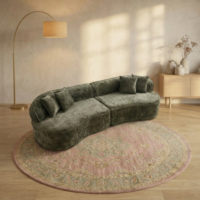 Canapé d'angle incurvé surdimensionné de 114 pouces, canapé modulaire rembourré en tissu boucle avec méridienne, canapé nuage de luxe à assise profonde, canapés en L quatre places pour salon, appartement, orientation gauche