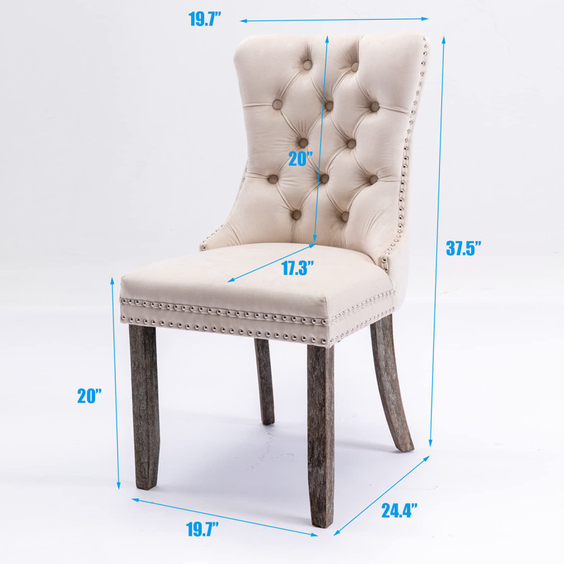 Chaises de salle à manger, chaise de salle à manger rembourrée haut de gamme avec anneau clouté, Velours beige, Bois naturel