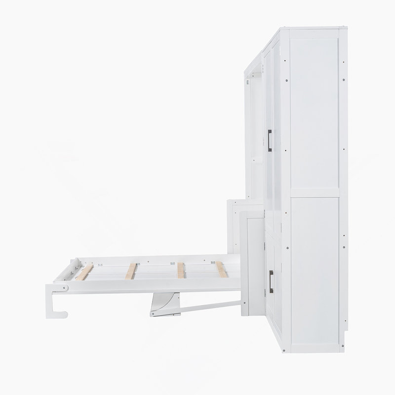 Grand lit escamotable avec placard, blanc, Blanc