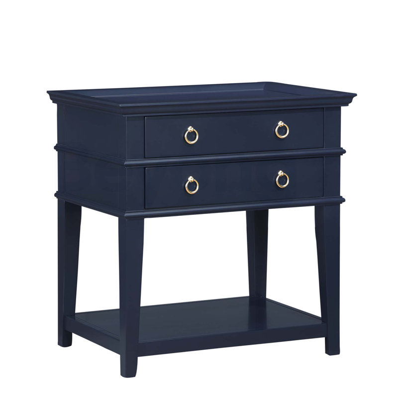 Table de chevet avec tiroir et tablette ouverte, Bleu très foncé