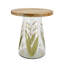 Table d'appoint en verre avec plateau en bois, table d'appoint ronde avec base peinte à la main