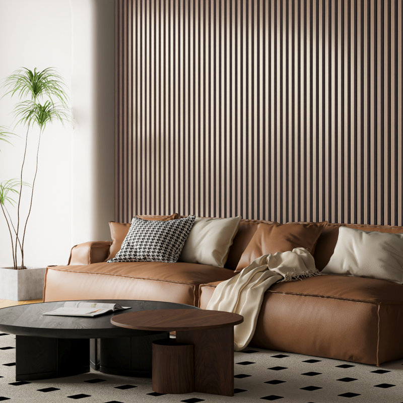 2Pcs 16''x104'' Wood Look Acoustic Wall Paneling,3D Sound proof Slat Wall Panels for Interior Wall Decor（23 sq.ft./Case）, Oak