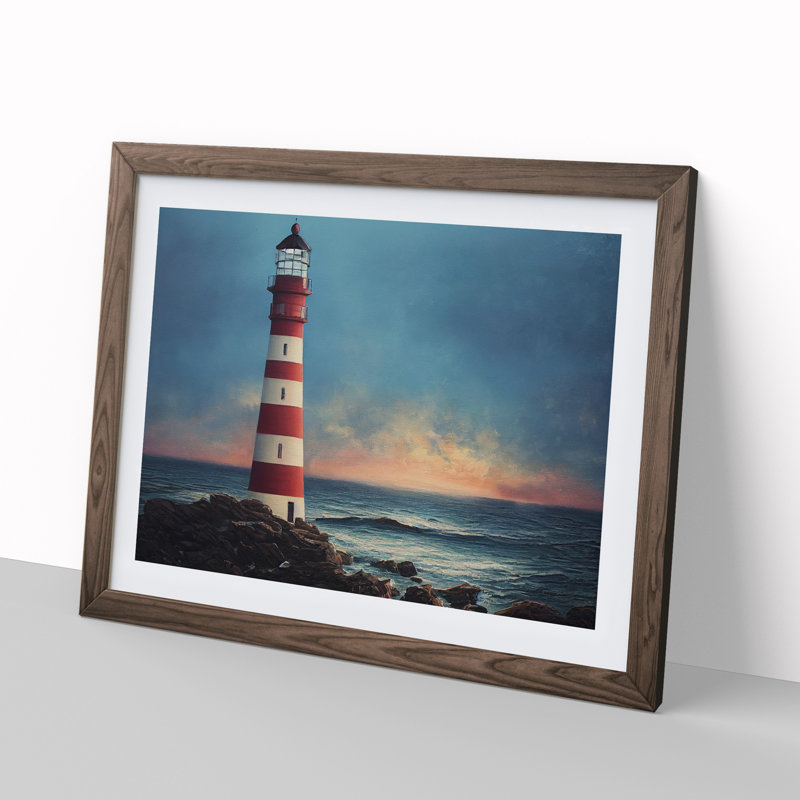 Artistic Lighthouse - Single Picture Frame Print, 46cm H x 64cm W x 2cm D, Walnut Framed