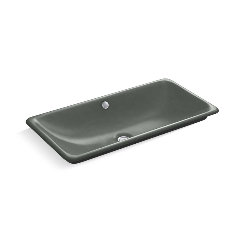 Iron Plains Metal Rectangle Dual Mount Bathroom Sink with Overflow, Basalt/Black