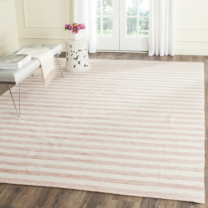 Emek Hand Woven Flat Weave Wool/Cotton Striped Rug in Rust/Ivory, Rectangle 4' x 6'