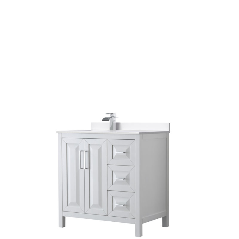Daria 36'' W Single Vanity, White, White Cultured Marble, Polished Chrome