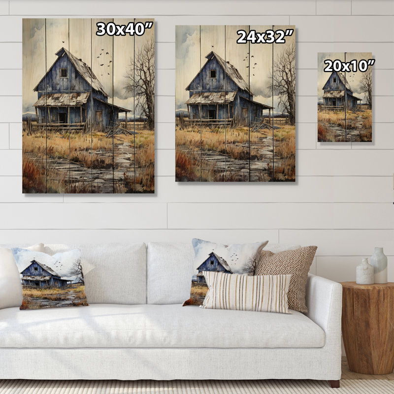 Grange nuances de résilience III sur bois, H 32 po x l 24 po x P 0,78 po