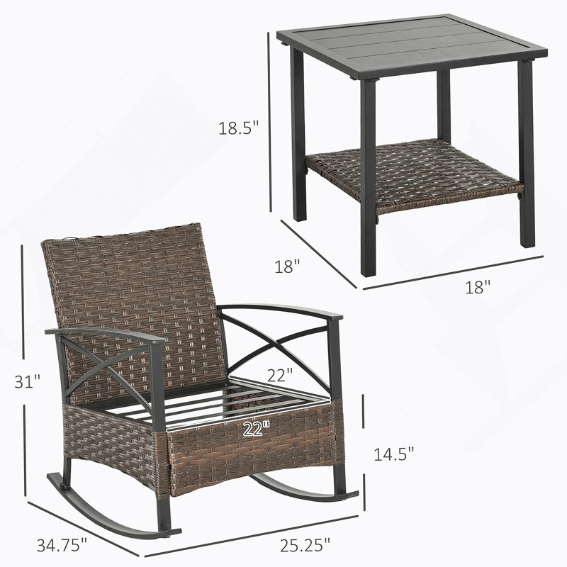 Ensemble à bascule, ensemble de conversation d'extérieur en osier avec chaises berçantes, table et coussins, Bleu très foncé