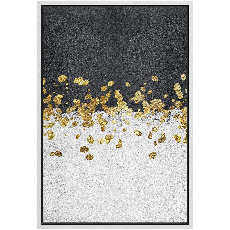 Deux champs de couleur grise et géométrique à pois dorés, Blanc, H 24 po x l 16 po x P 1,5 po