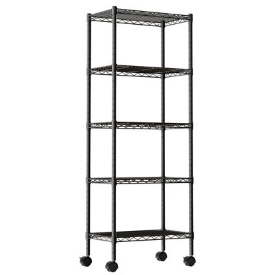 5 Shelf Heavy Duty Storage Shelves with Wheels, Garage Shelving Unit for Kitchen, Basement, Warehouse, Wire Rack Storage