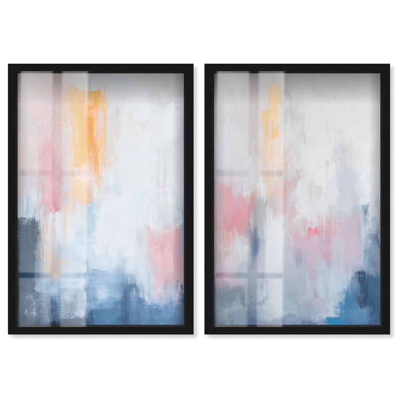 Ensemble d'art abstrait moderne « Dreamweaver Serenity Shadowbox » par Art Remedy, cadre blanc, 24 x 36, 37" H x 25" W