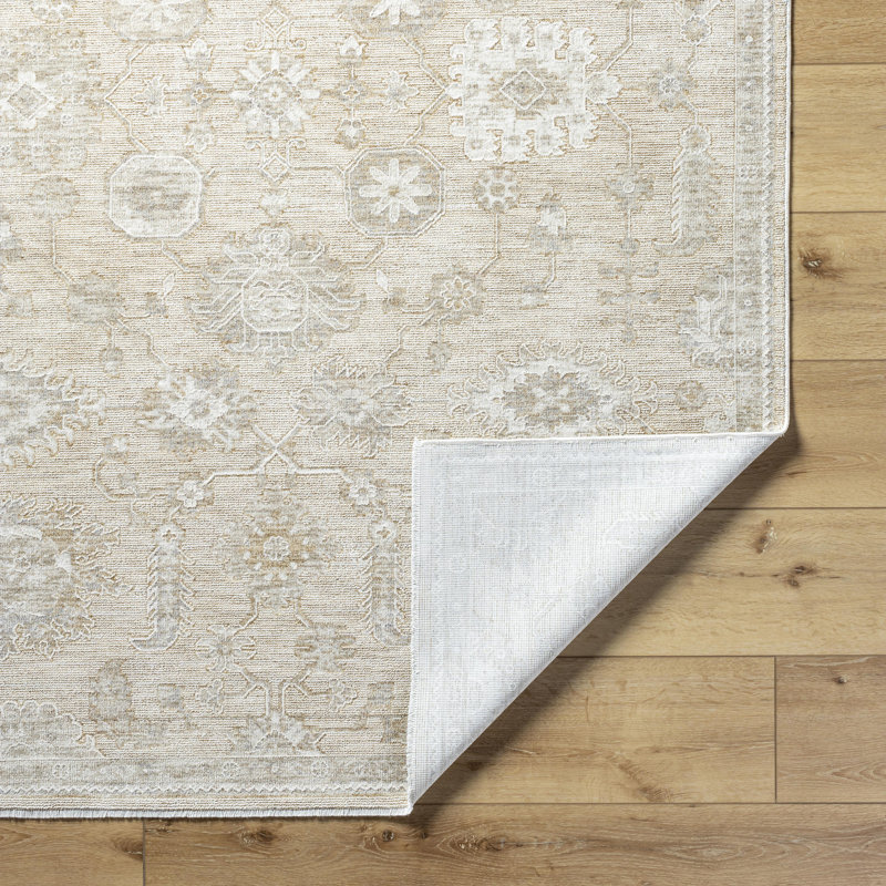 Teeken Oriental Machine Woven Polyester Area Rug in Light Silver/Ash, Rectangle 7'10" x 10'