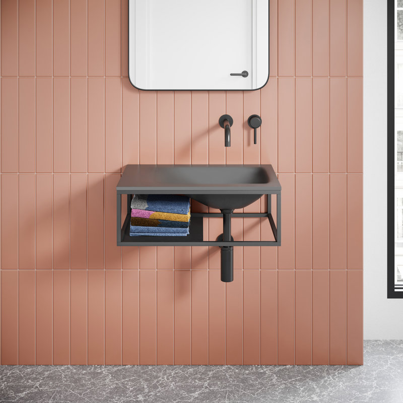 Lavabo de salle de bain mural rectangulaire en béton 24 po Lisse gris foncé