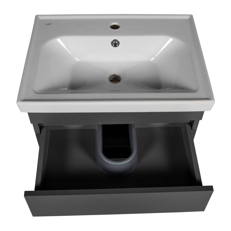 Navkiran 39.6'' Single Bathroom Vanity with Ceramic Top with Mirror