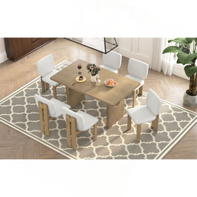 Ensemble de table de salle à manger rétro 6 pièces pour salle à manger de 60 po en bois avec chaises rembourrées et base à tréteaux conçue pour la cuisine et la salle à manger TREXM