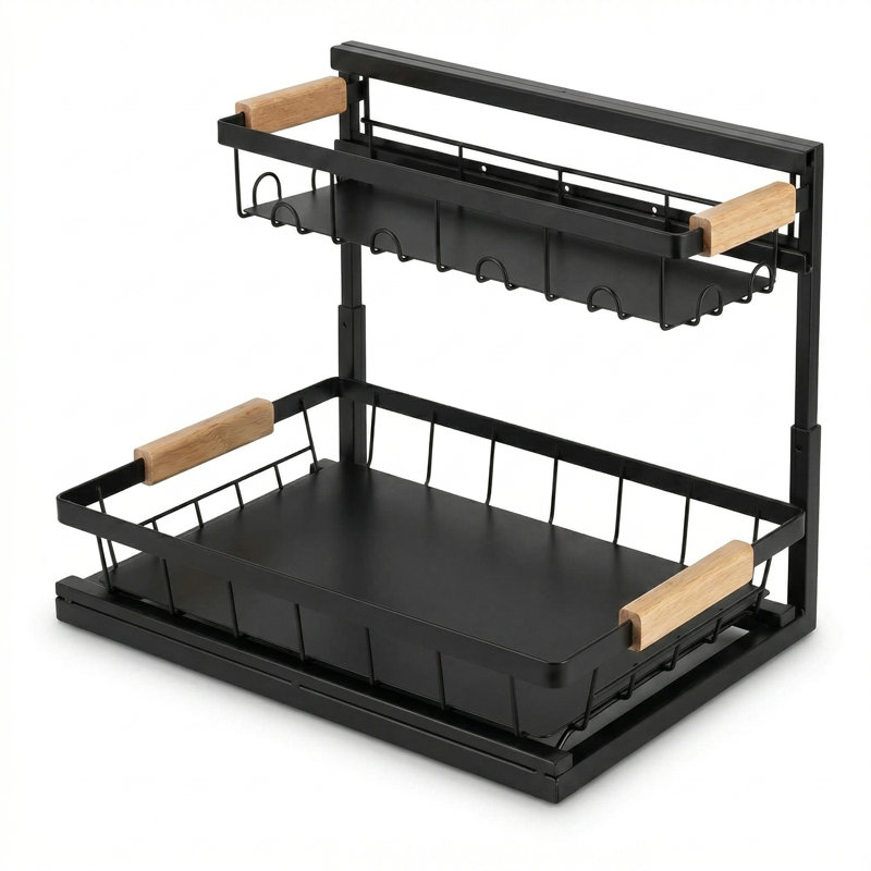 Étagère de rangement sous le lavabo, tiroir en métal pour armoire de cuisine, support d'organisation sous l'évier, noir résistant à la rouille