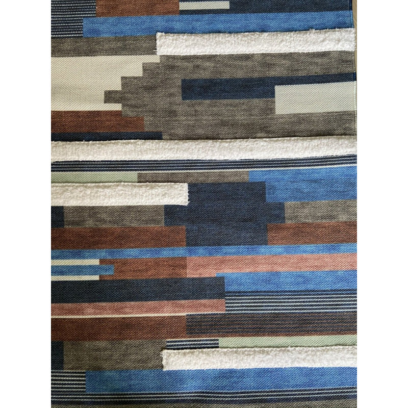 Tapis intérieur / extérieur bleu marine en coton tissé à la machine Iyleen, Rectangle 2 pi 7 po x 4 pi 11 po