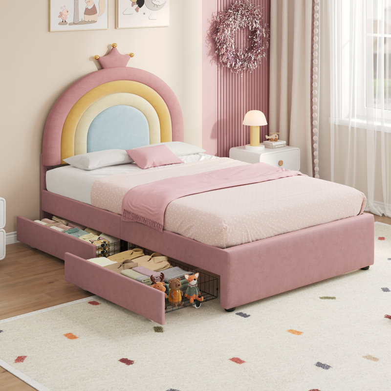 Upholstered Single (3') Velvet Drawers Bed
