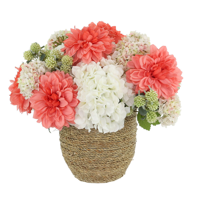 Hydrangea and Dahlia Arrangement in Rope Pot