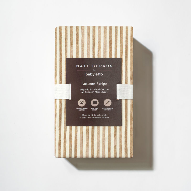 All-Stages® Midi Crib Sheet in GOTS Certified Organic Brushed Cotton by Nate Berkus, Autumn Stripe