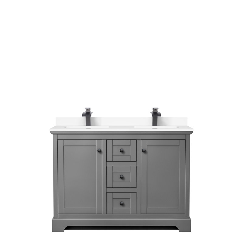 Ensemble de meuble-lavabo double 48 po Avery, Marbre de culture blanc, Gris foncé, Noir mat