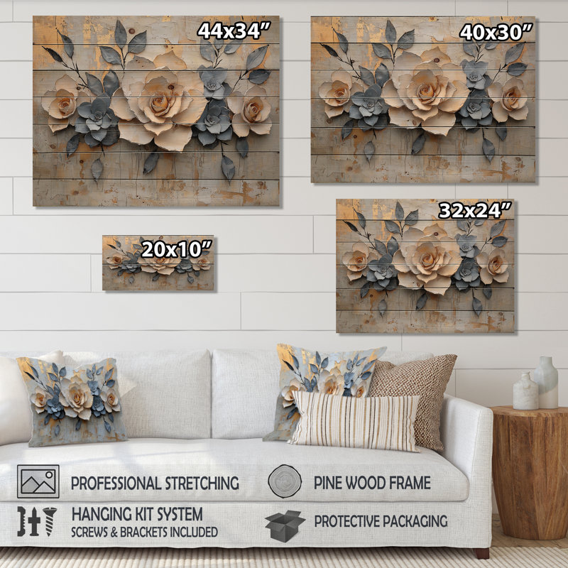 Couronne de pétales de roses et de minimalisme - impression sur bois de roses - sur bois de pin naturel
