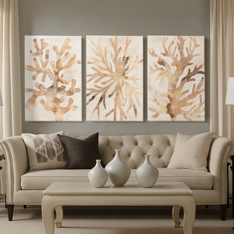 Parchemin corail I - Toile tendue avec châssis sur mesure - 3 pièces