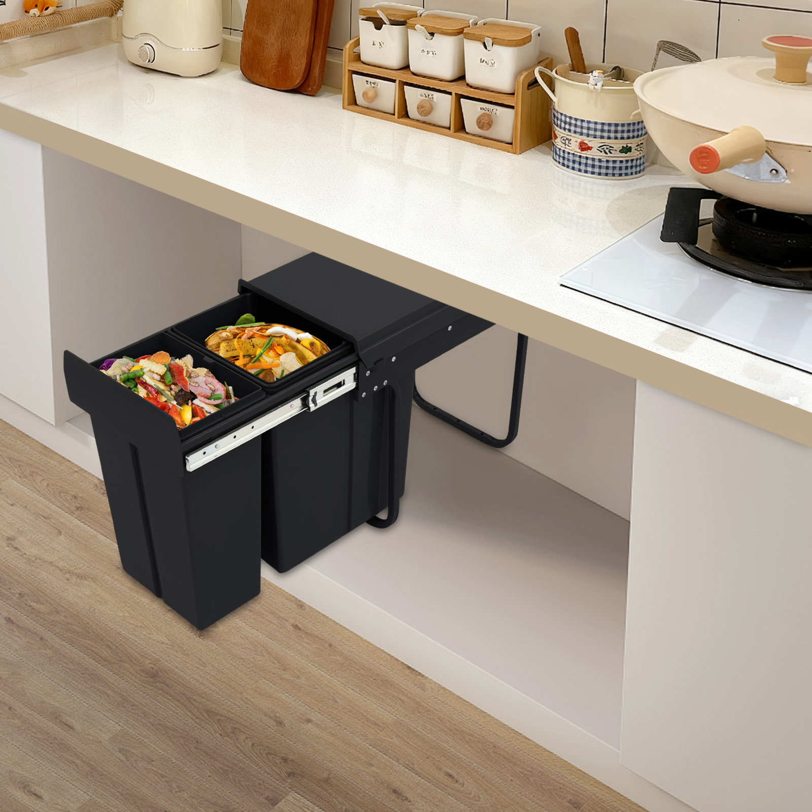 YYBSH 10L + 20L Pull-Out Dual Trash Can For Cabinet, Kitchen Cabinet Garbage Can With Ordinary Rail | Wayfair