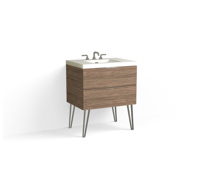 Avila 30" W Freestanding Single Bathroom Vanity with Dawson Leg, Gloss White/8" Widespread, Biondo, Satin Nickel