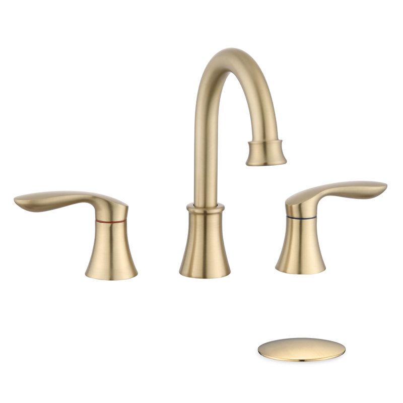 Widespread 2-handle Bathroom Faucet with Drain Assembly, Brushed Gold