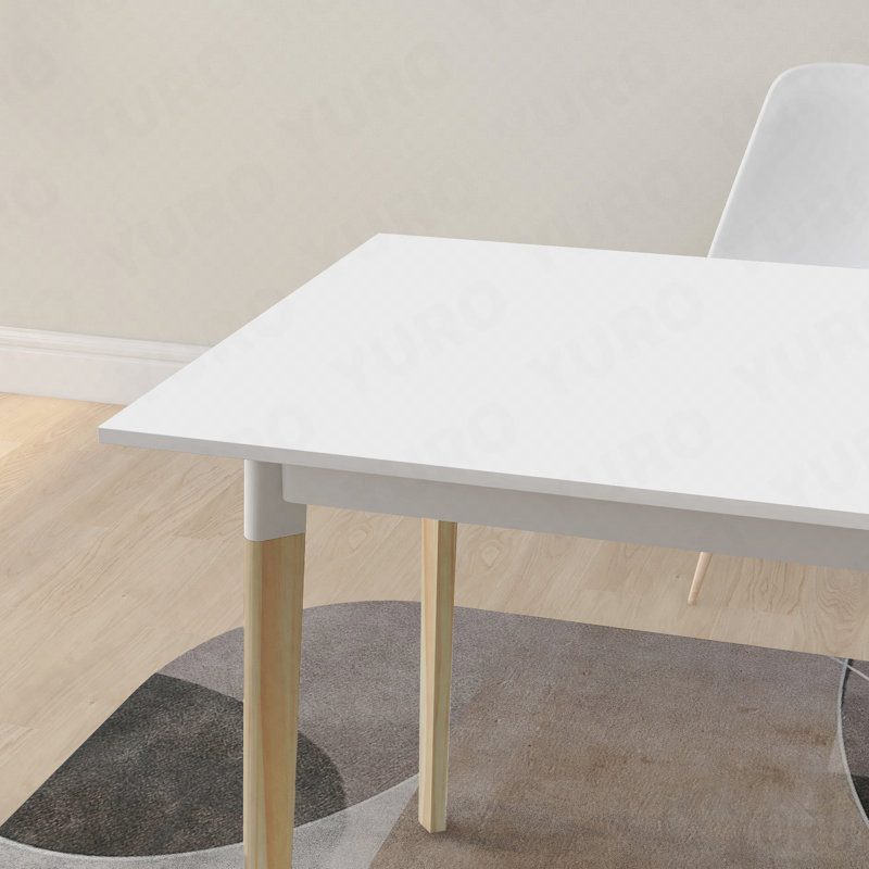 Modern Dining Table 47 Inch Kitchen Table Rectangular Top With Solid Wood Leg - White