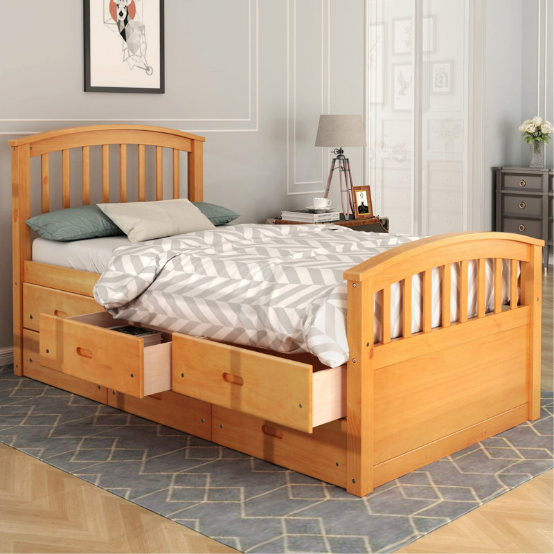 Eckart Solid Wood Slat Storage Bed, Oak