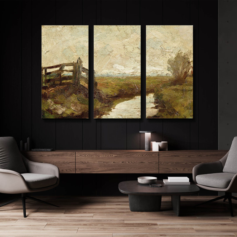 « Canal d'irrigation avec porte en bois à gauche, 1894-1895 », triptyque mural de Piet Mondrian, 152 x 102 cm, 60 po x 40 po