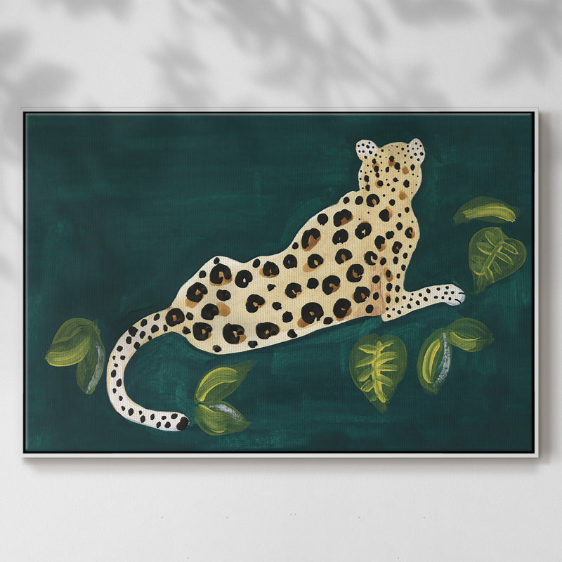 «Lethargic Leopard I», peinture sur toile encadrée, Cadre blanc, H 17 po x l 25 po x P 2 po
