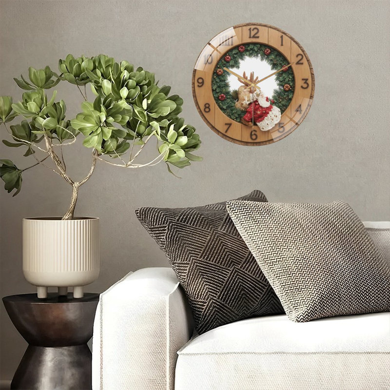Horloge murale de Noël-Horloge-Père Noël-renne-Couronne