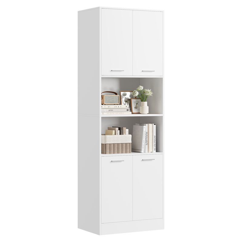 Azarias 71" H x 23.6" W Standard Bookcase with 4 Doors and Adjustable Shelves, White