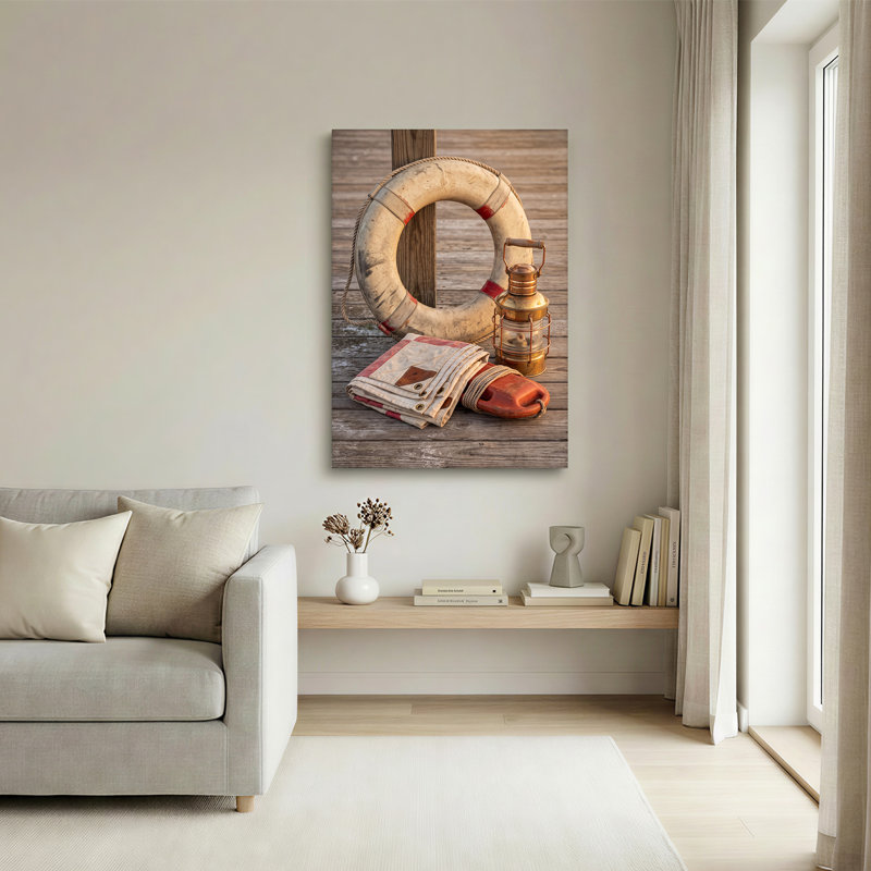 Art rétro sur toile en forme de lanterne sur un quai en bois, 30"H x 20"W