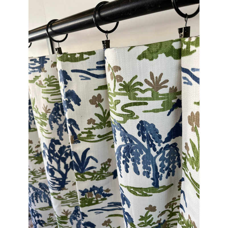 Rideaux en lin vert et bleu, L 50 po x L 96 po